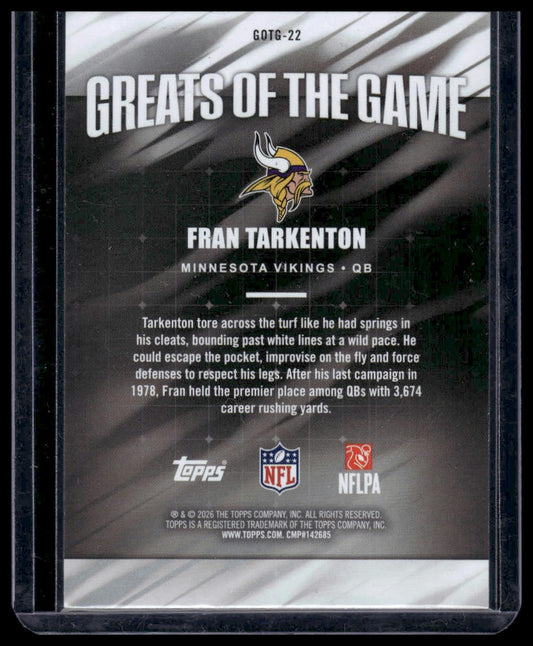 2026 Topps Flagship #GOTG-22 Fran Tarkenton Greats Of The Game Insert
