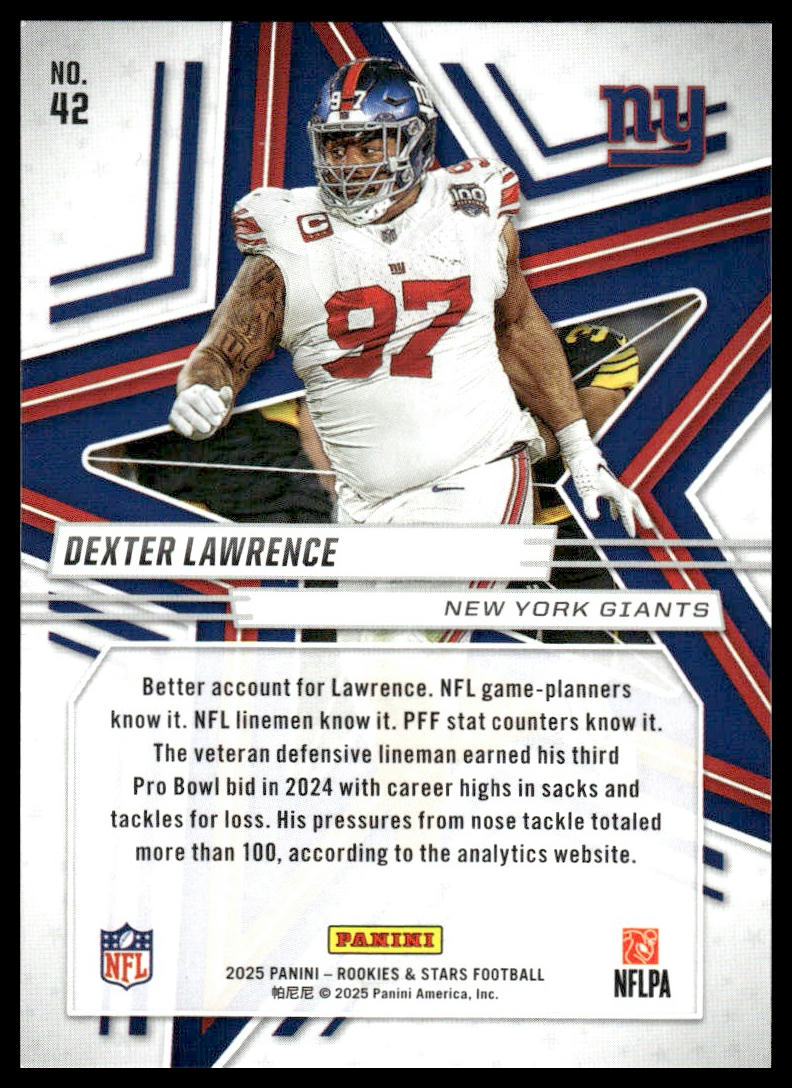 2025 Panini Rookies & Stars Football #42 Dexter Lawrence Red