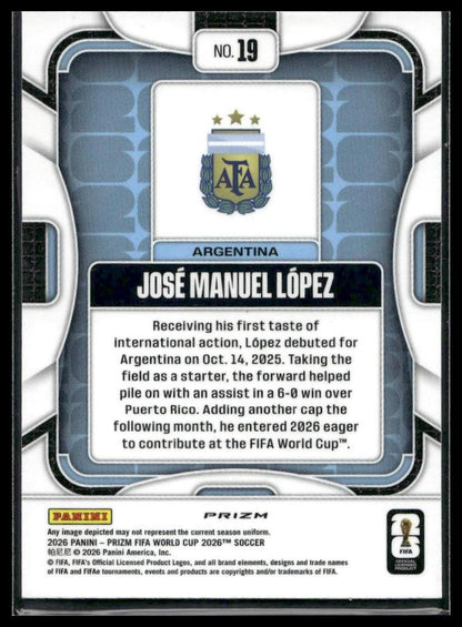 2026 Panini Prizm FIFA World Cup #19 José Manuel López White Sparkle