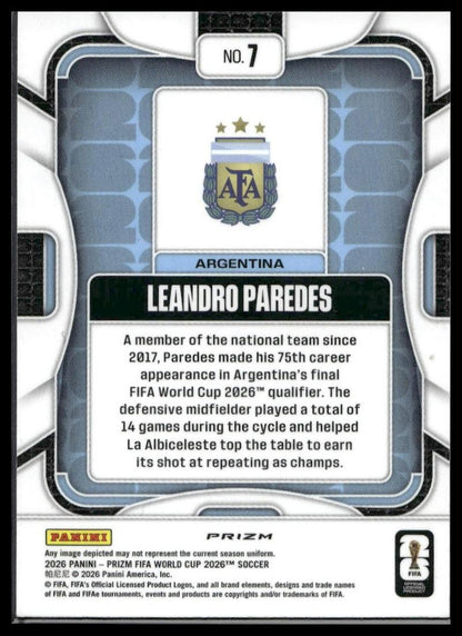 2026 Panini Prizm FIFA World Cup #7 Leandro Paredes Silver Prizm