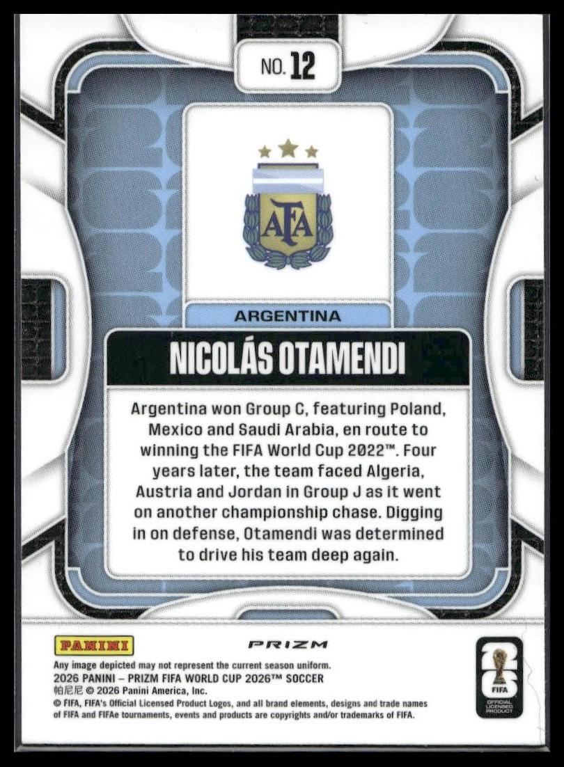 2026 Panini Prizm FIFA World Cup #12 Nicolas Otamendi Disco Prizm