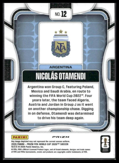 2026 Panini Prizm FIFA World Cup #12 Nicolas Otamendi Disco Prizm