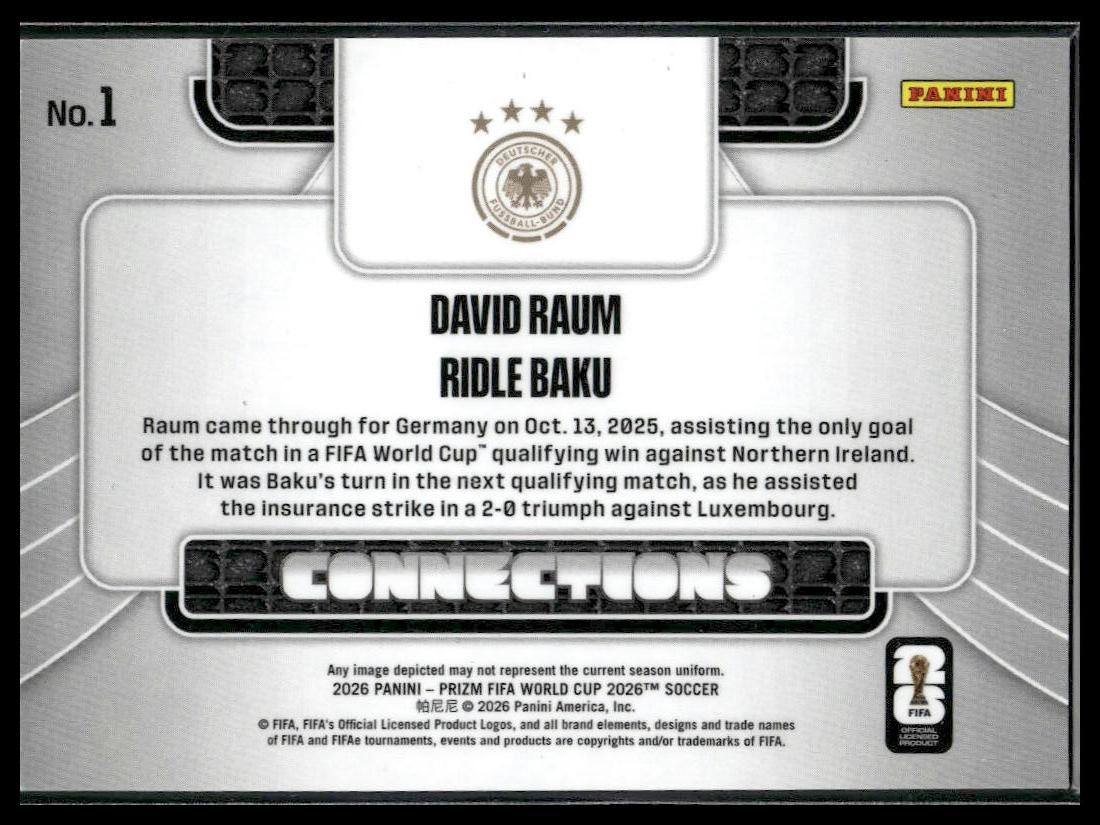 2026 Prizm FIFA World Cup #1 David Raum / Ridle Baku Connections Silver Prizm