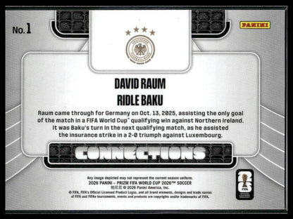2026 Prizm FIFA World Cup #1 David Raum / Ridle Baku Connections Silver Prizm