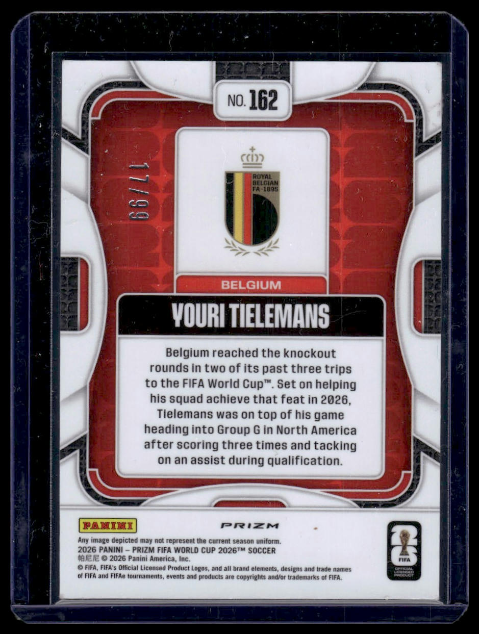 2026 Panini Prizm FIFA World Cup #162 Youri Tielemans Teal Wave Prizm #/99