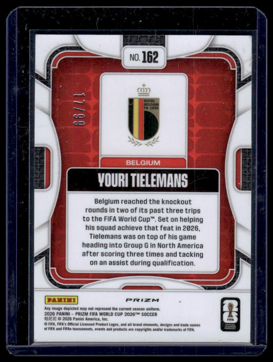 2026 Panini Prizm FIFA World Cup #162 Youri Tielemans Teal Wave Prizm #/99