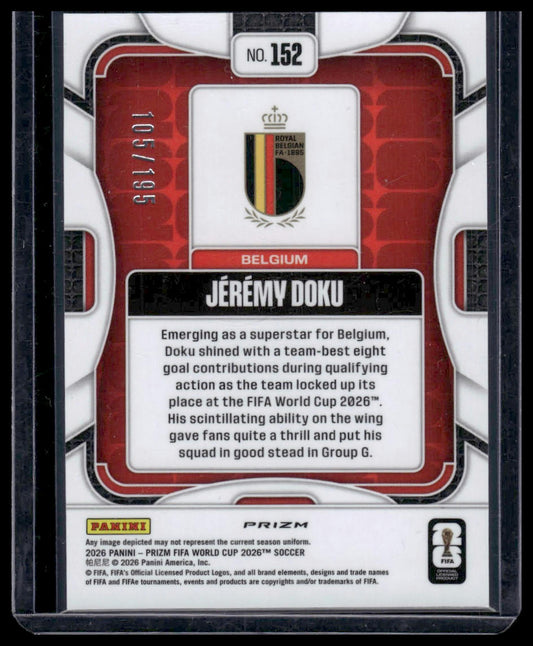 2026 Panini Prizm FIFA World Cup #152 Jérémy Doku Pink Hyper Prizm #/195