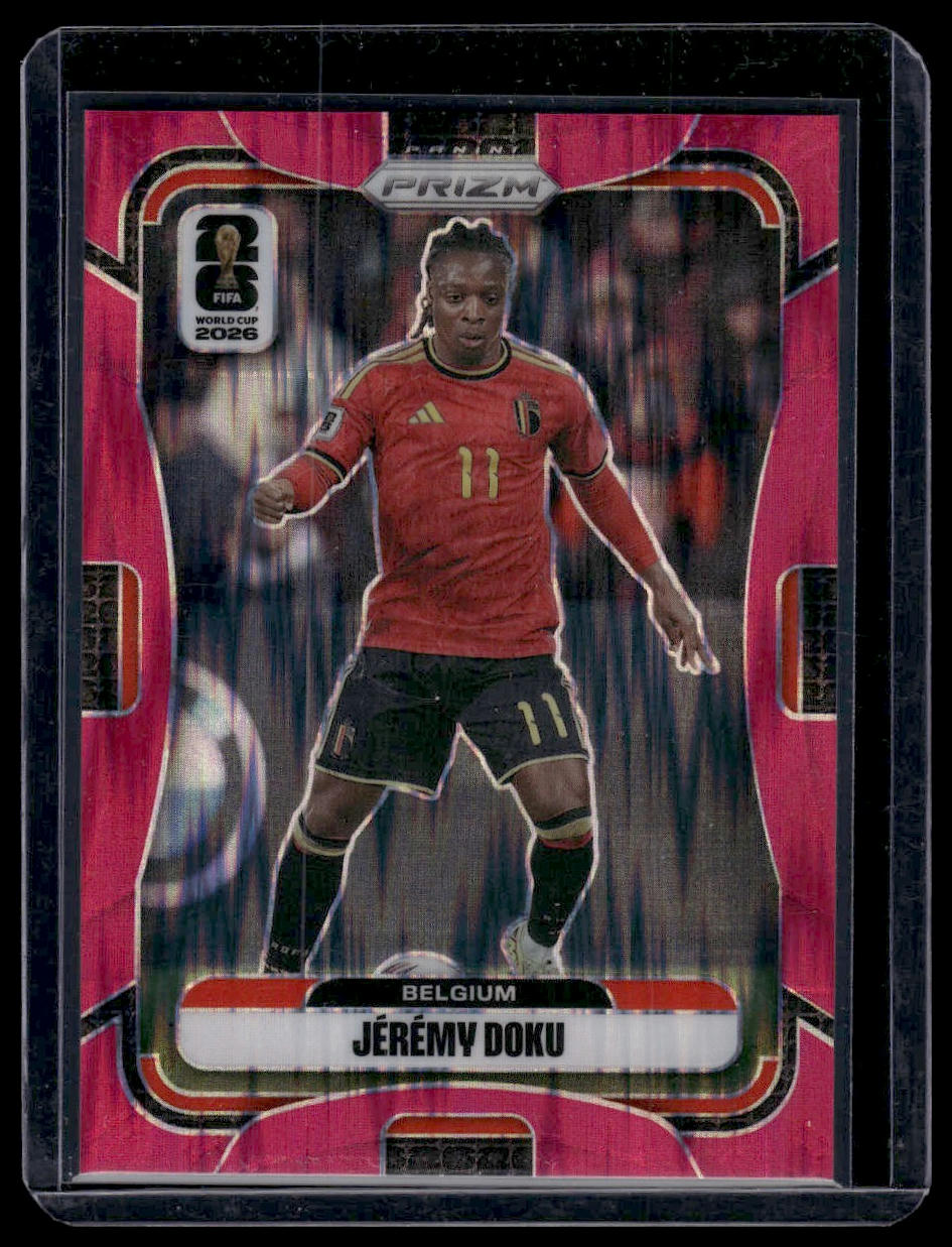 2026 Panini Prizm FIFA World Cup #152 Jérémy Doku Pink Hyper Prizm #/195