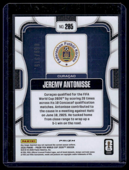 2026 Panini Prizm FIFA World Cup #205 Jeremy Antonisse Orange Wave Prizm #/315