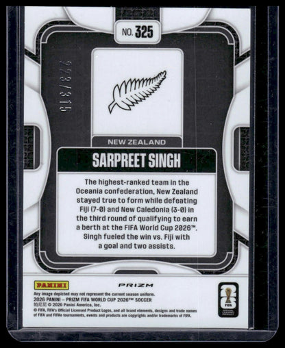 2026 Panini Prizm FIFA World Cup #325 Sarpreet Singh Orange Wave Prizm #/315