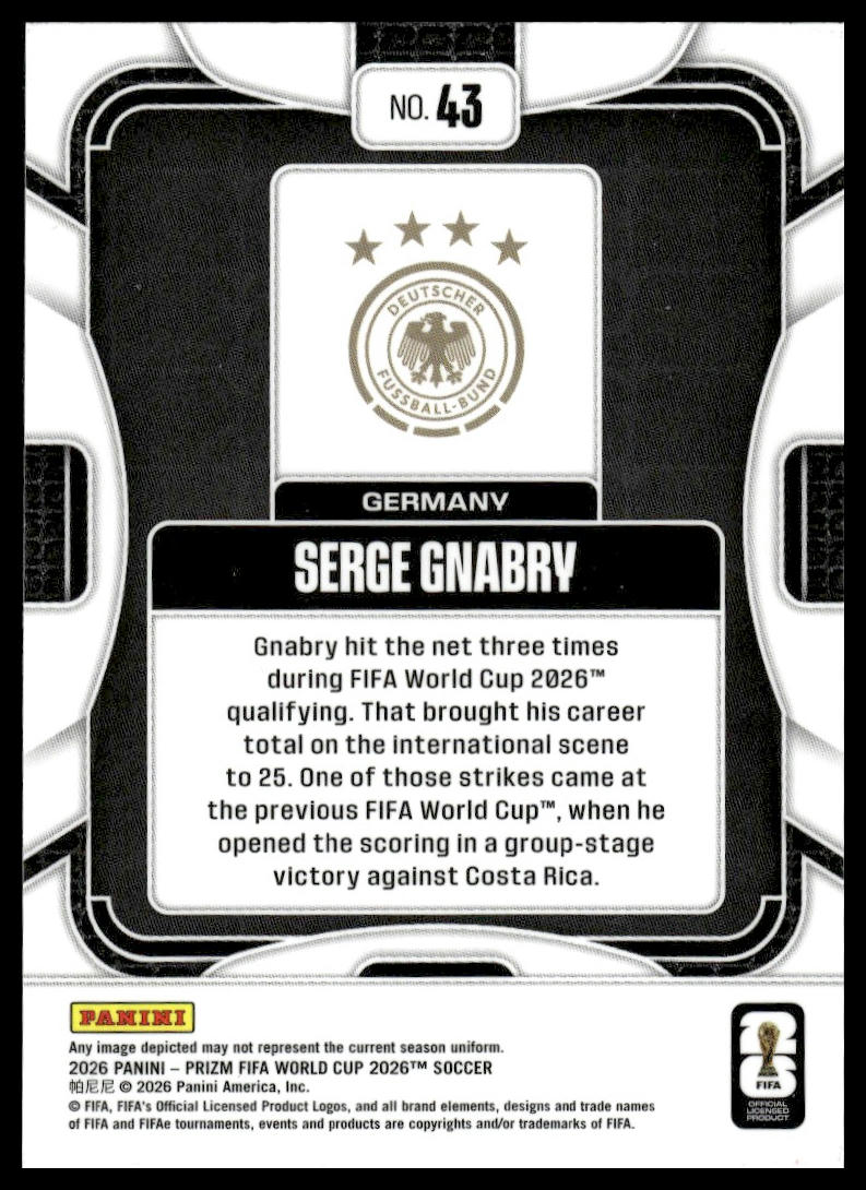 2026 Panini Prizm FIFA World Cup #43 Serge Gnabry Silver Prizm