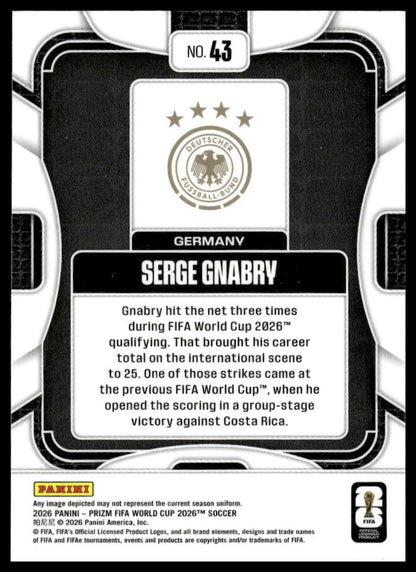 2026 Panini Prizm FIFA World Cup #43 Serge Gnabry Silver Prizm