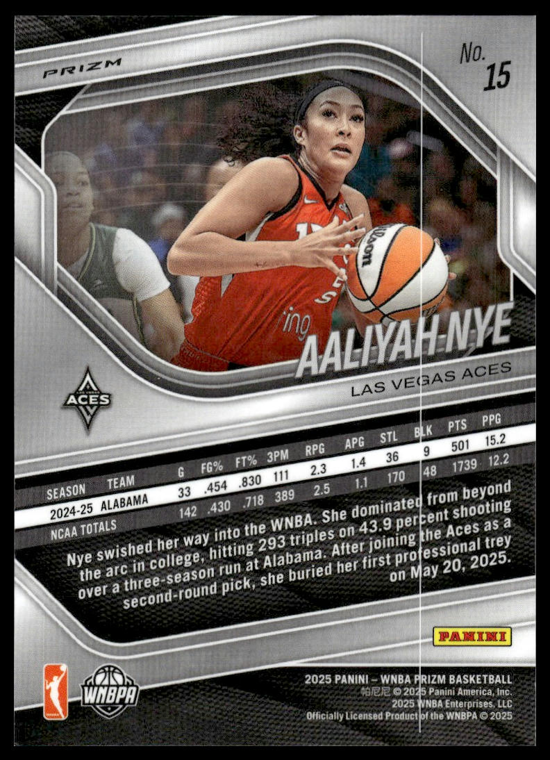2025 Panini Prizm WNBA #15 Aaliyah Nye Blue Velocity Prizms