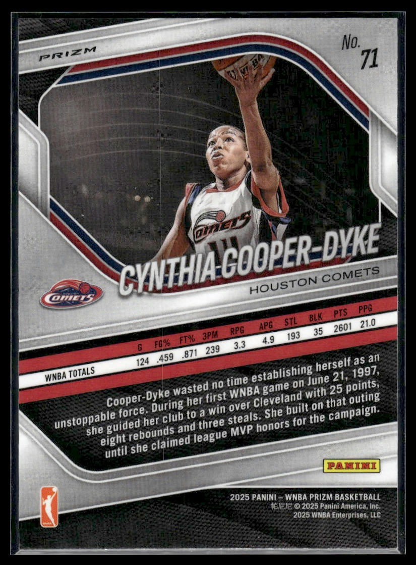 2025 Panini Prizm WNBA #71 Cynthia Cooper-Dyke Ice Prizms