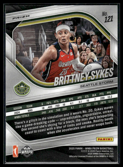 2025 Panini Prizm WNBA #121 Brittney Sykes White Seismic Prizms
