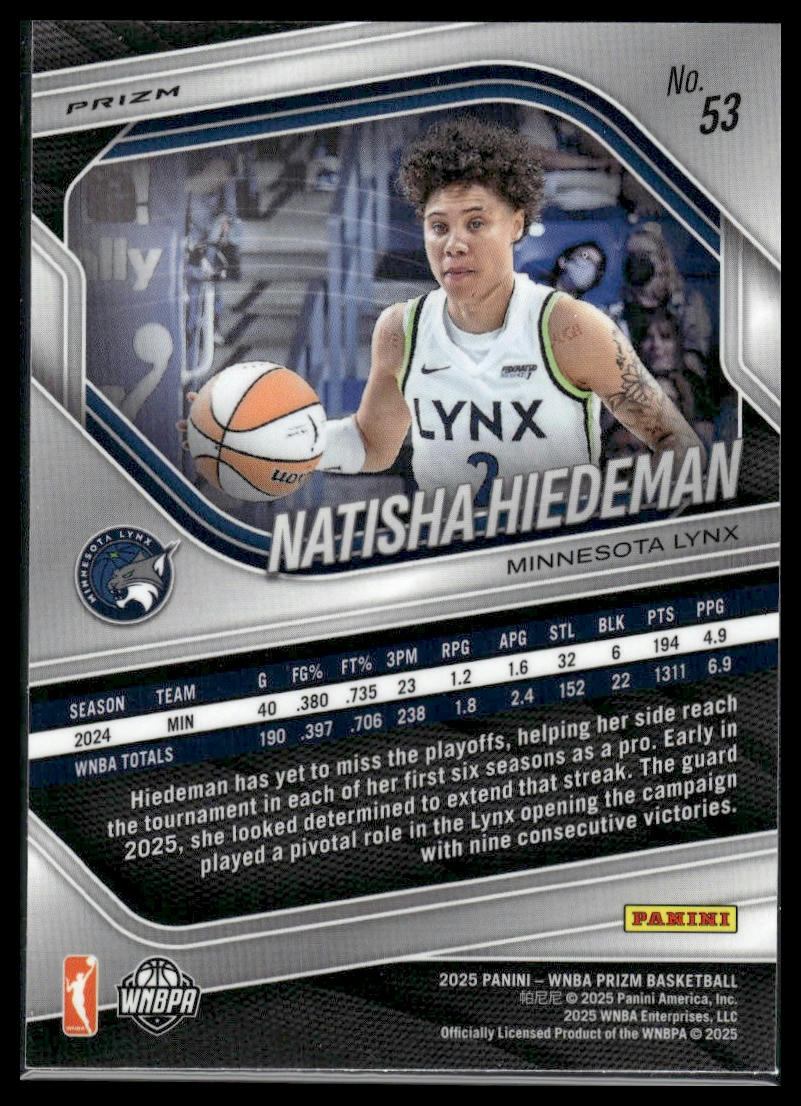 2025 Panini Prizm WNBA #53 Natisha Hiedeman White Seismic Prizms
