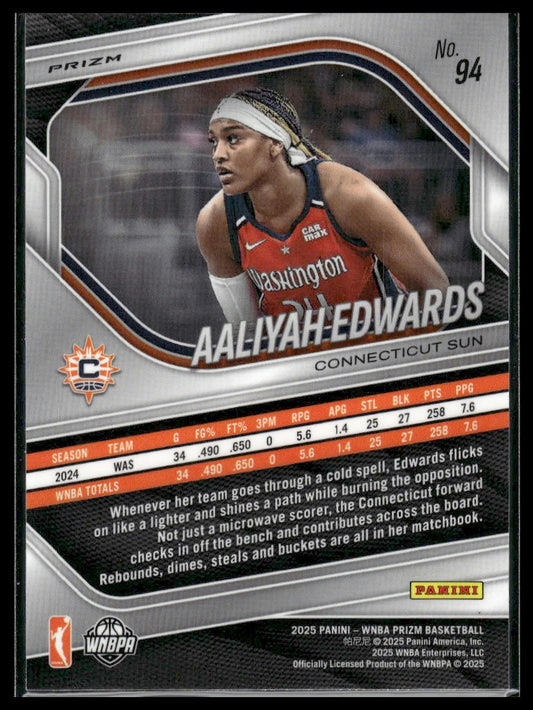 2025 Panini Prizm WNBA #94 Aaliyah Edwards Orange Ice Prizms