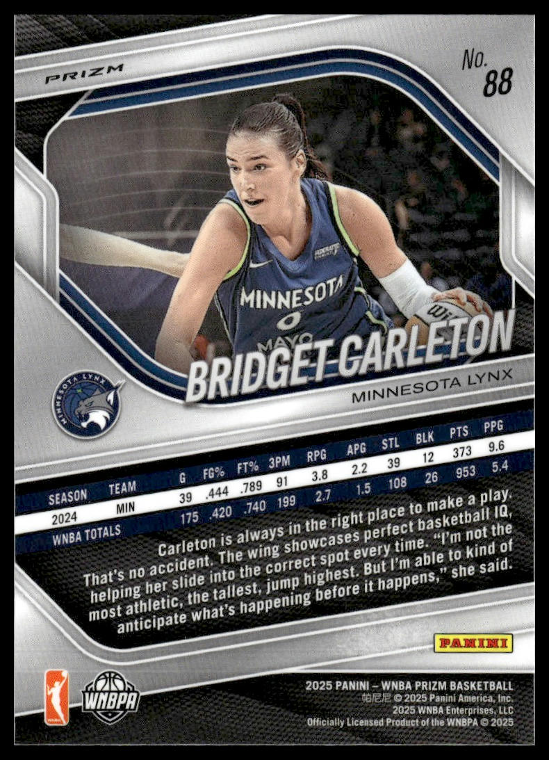 2025 Panini Prizm WNBA #88 Bridget Carleton White Seismic Prizms