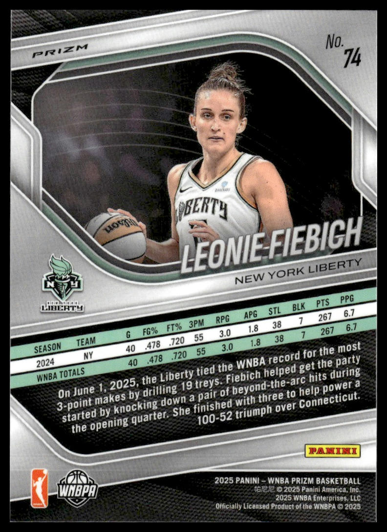 2025 Panini Prizm WNBA #74 Leonie Fiebich White Seismic Prizms