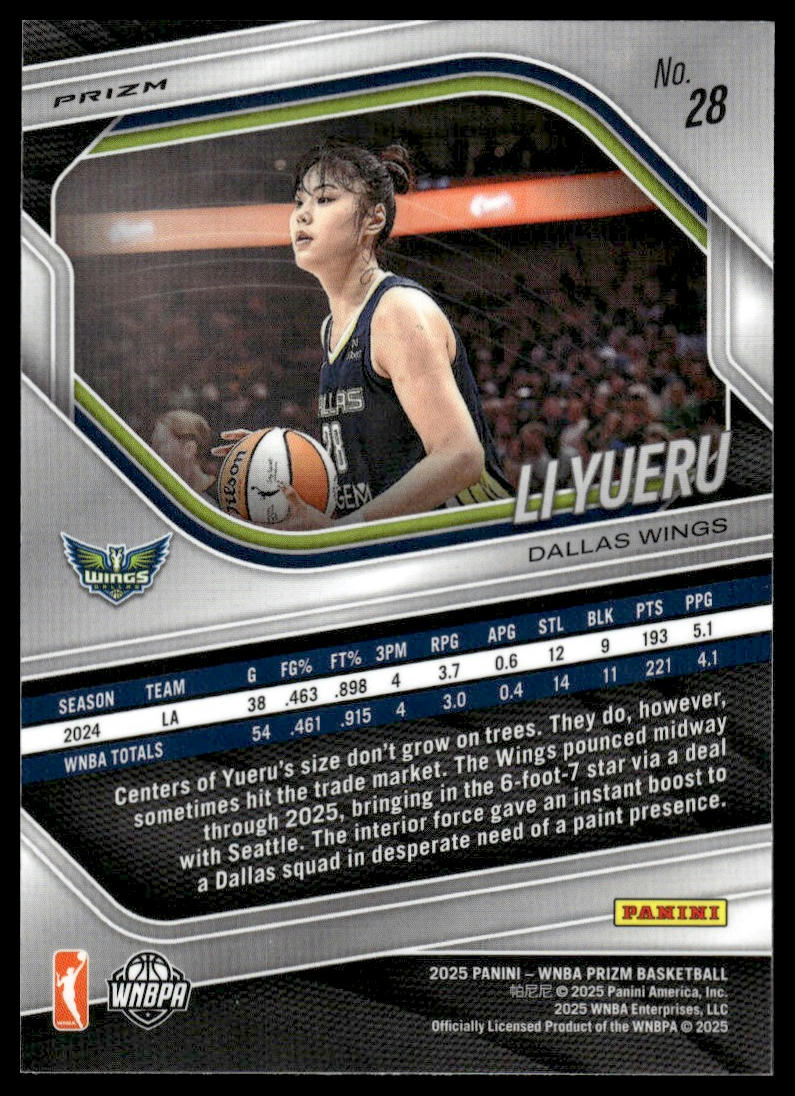 2025 Panini Prizm WNBA #28 Li Yueru White Seismic Prizms