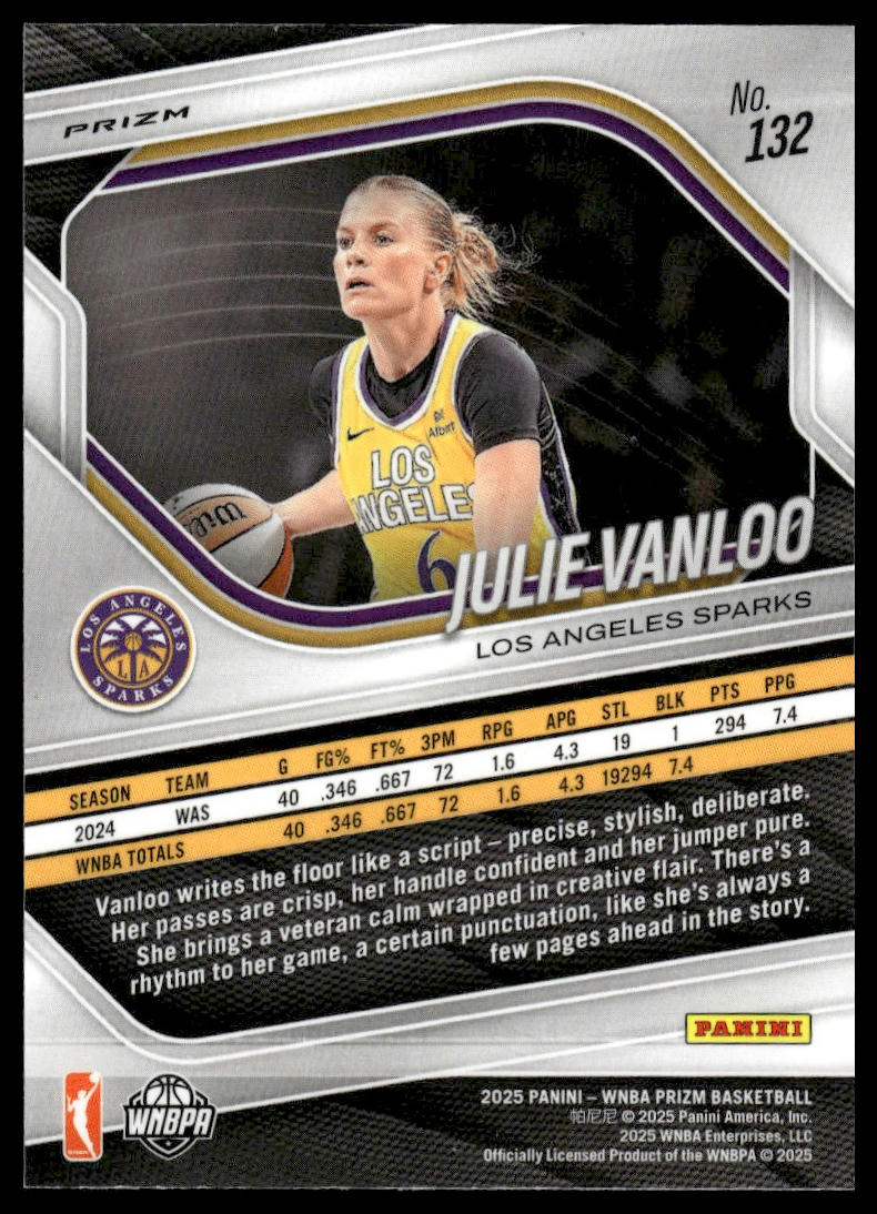 2025 Panini Prizm WNBA #132 Julie Vanloo White Seismic Prizms