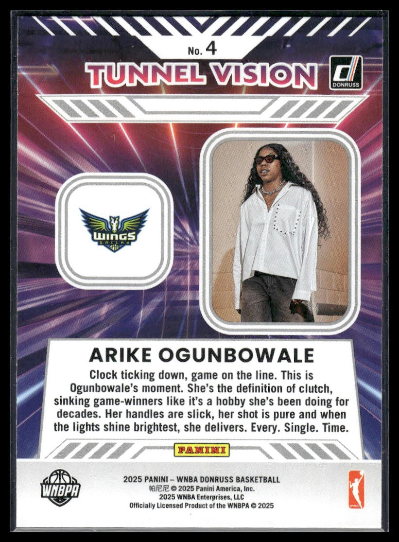 2025 Donruss WNBA #4 Arike Ogunbowale Tunnel Vision Press Proof