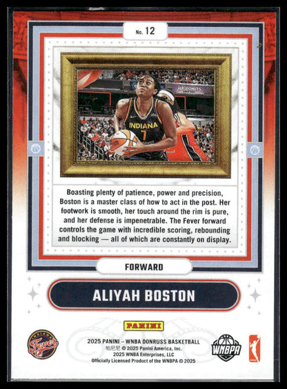 2025 Donruss WNBA #12 Aliyah Boston Franchise Features Press Proof
