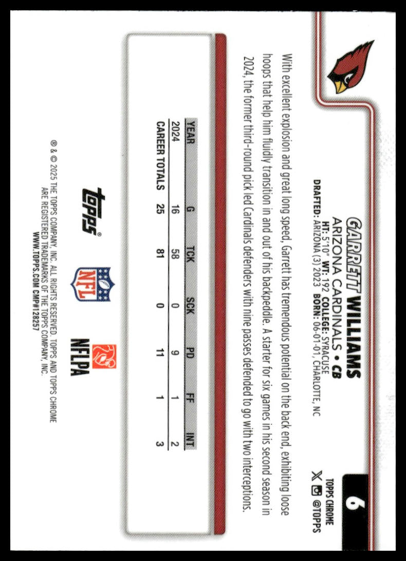 2025 Topps Chrome #6 Garrett Williams