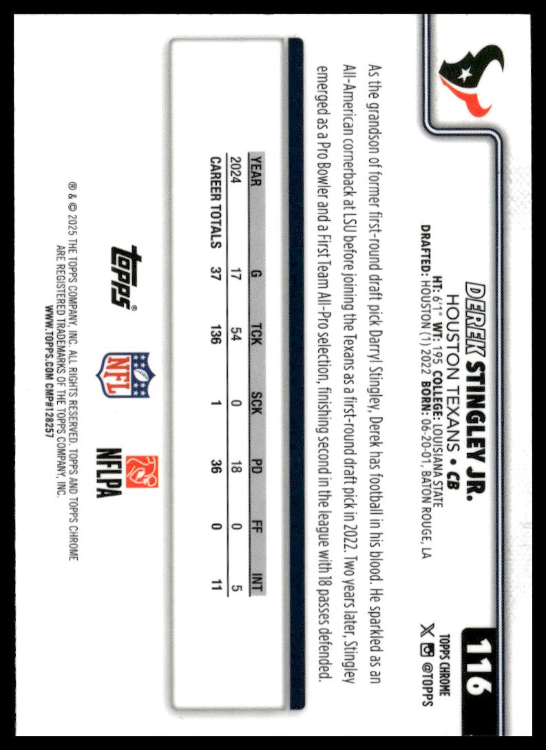 2025 Topps Chrome #116 Derek Stingley Jr.