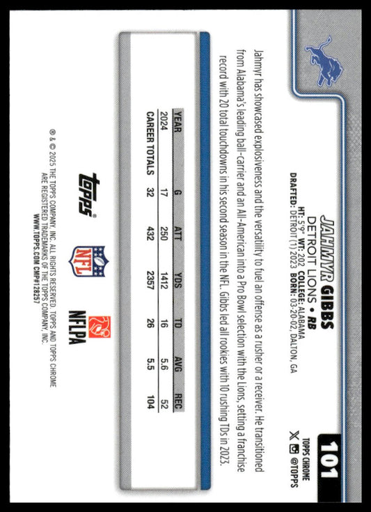 2025 Topps Chrome #101 Jahmyr Gibbs