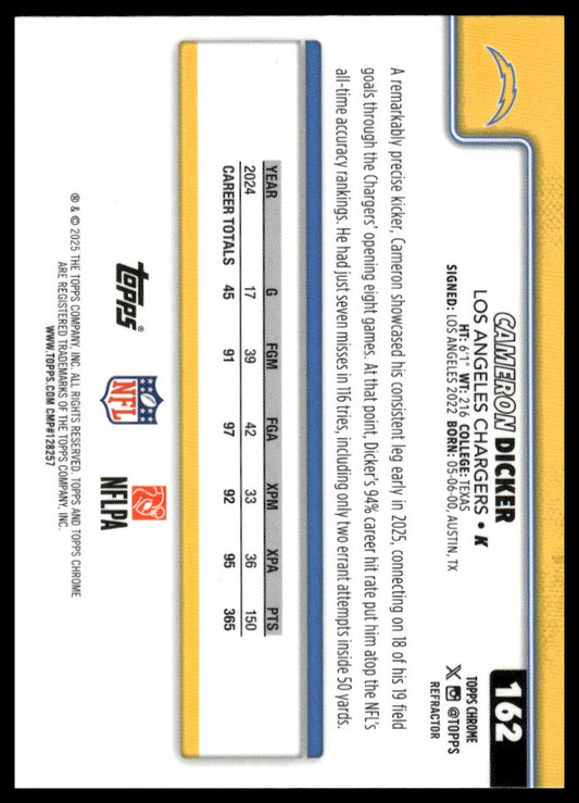 2025 Topps Chrome #162 Cameron Dicker Football Leather Refractor