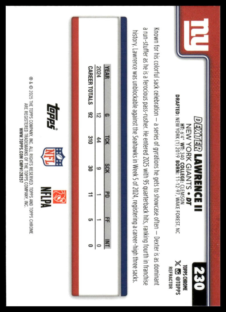 2025 Topps Chrome #230 Dexter Lawrence II X-Fractor