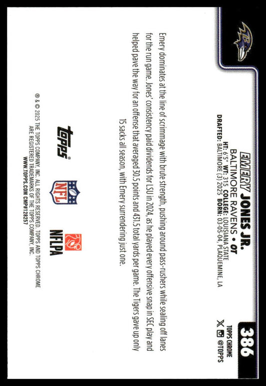 2025 Topps Chrome #386 Emery Jones Jr.