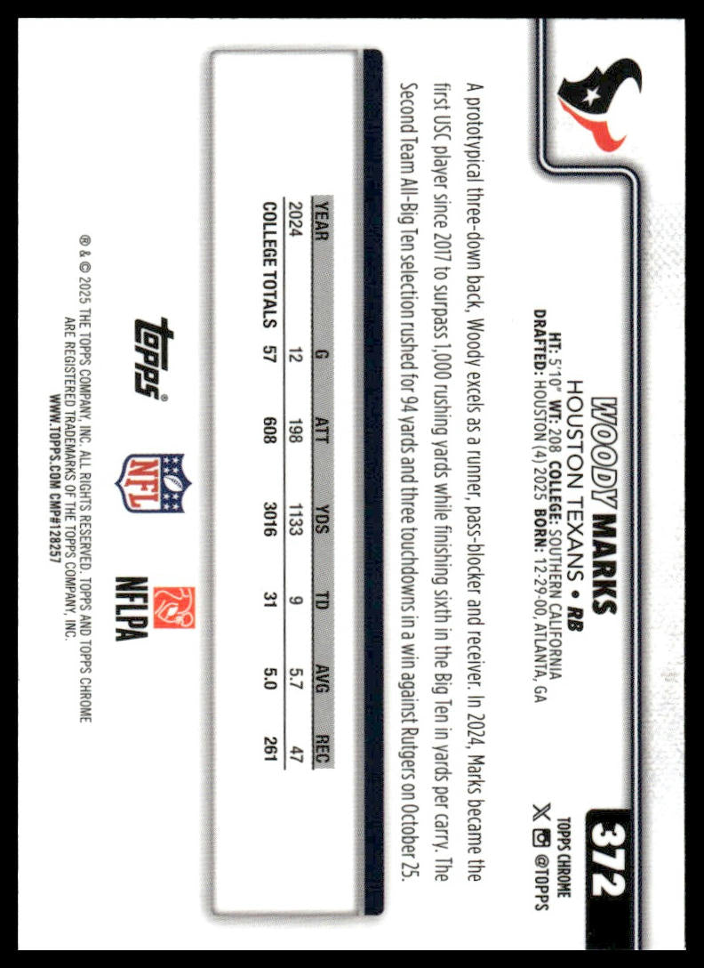 2025 Topps Chrome #372 Woody Marks