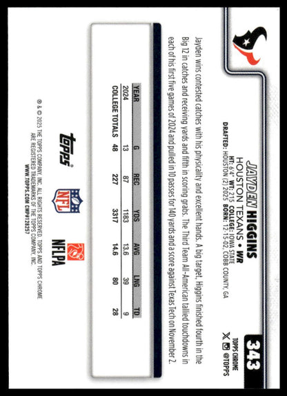 2025 Topps Chrome #343 Jayden Higgins