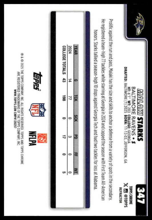 2025 Topps Chrome #347 Malaki Starks Football Leather Refractor