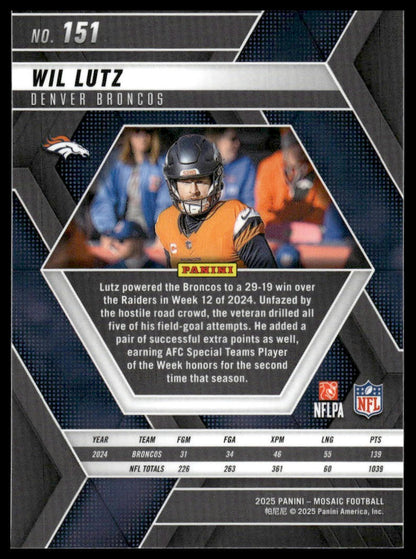 2025 Panini Mosaic #151 Wil Lutz