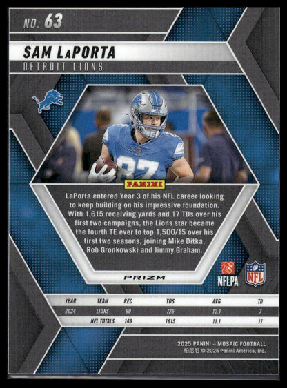 2025 Panini Mosaic #63 Sam LaPorta Mosaic Reactive Blue