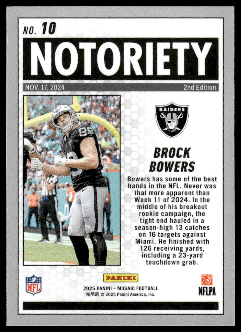 2025 Panini Mosaic #10 Brock Bowers Notoriety