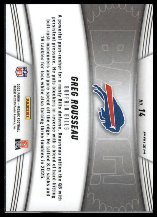 2025 Panini Mosaic #14 Greg Rousseau Bang! Mosaic Orange Fluorescent