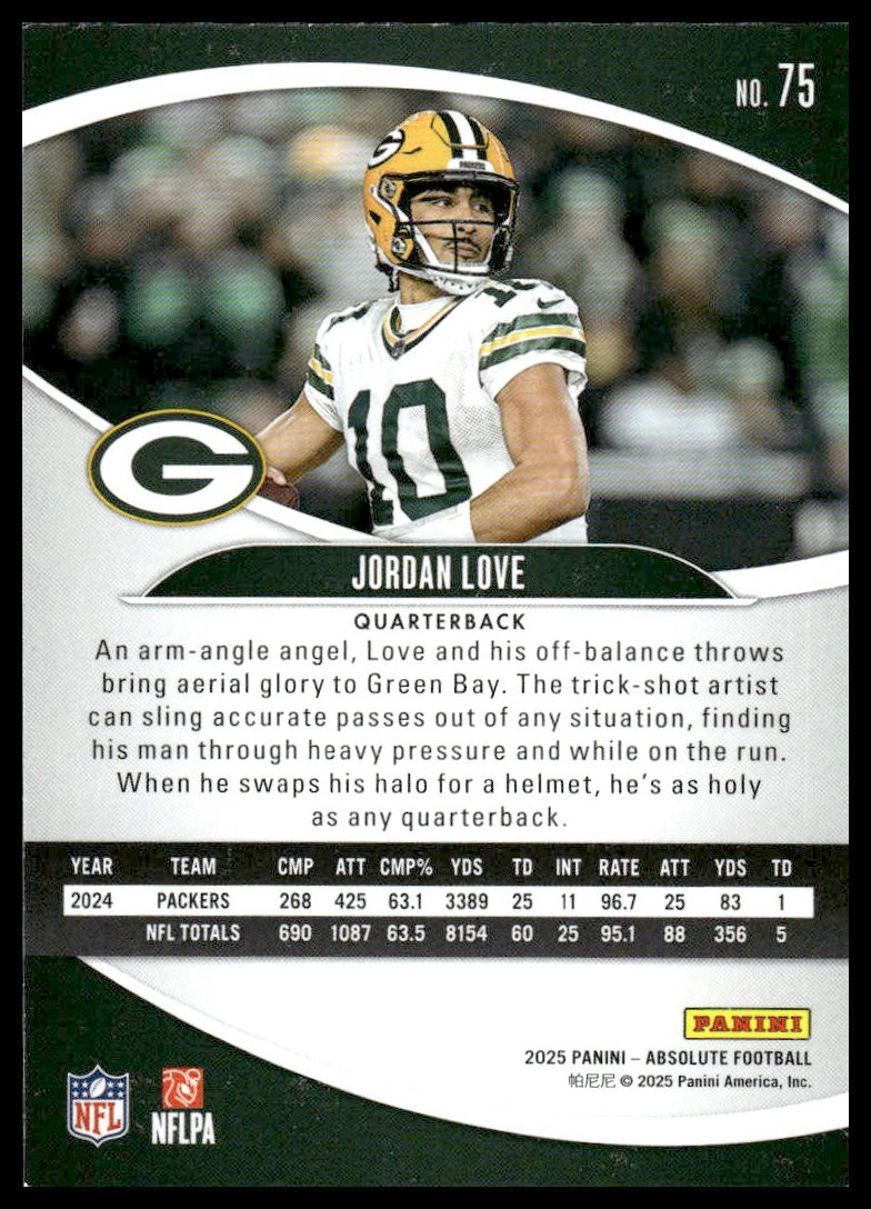2025 Panini Absolute #75 Jordan Love Blue