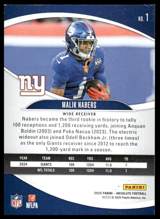 2025 Panini Absolute #1 Malik Nabers Retail