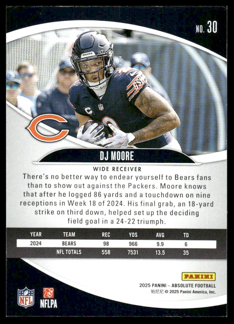 2025 Panini Absolute #30 DJ Moore Red