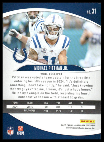 2025 Panini Absolute #31 Michael Pittman Jr. Retail