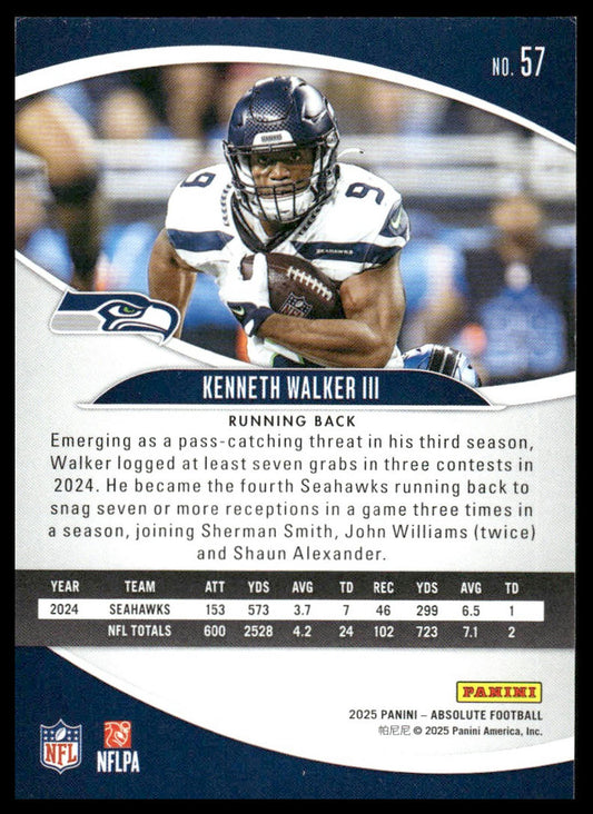 2025 Panini Absolute #57 Kenneth Walker III Blue