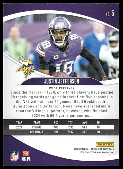 2025 Panini Absolute #5 Justin Jefferson Blue