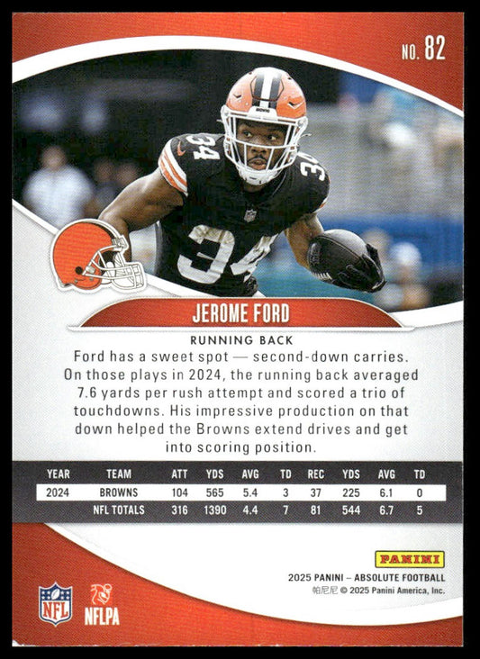2025 Panini Absolute #82 Jerome Ford Yellow