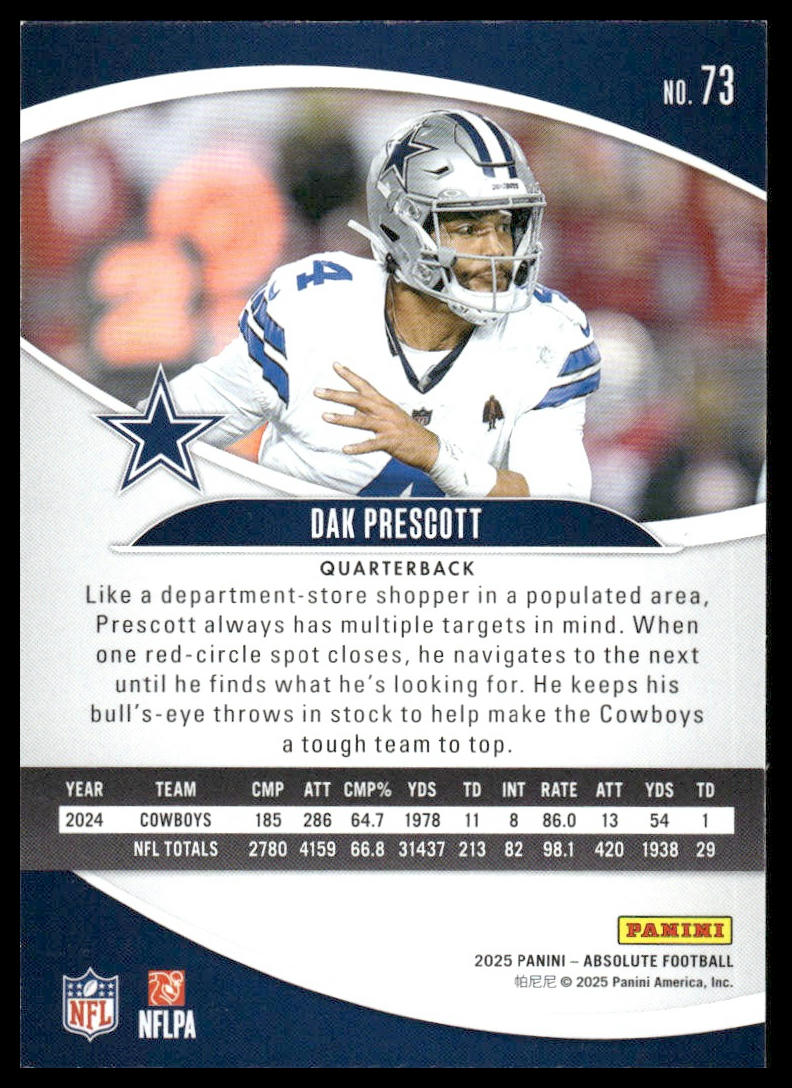 2025 Panini Absolute #73 Dak Prescott Yellow