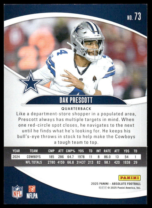2025 Panini Absolute #73 Dak Prescott Yellow