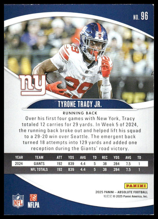 2025 Panini Absolute #96 Tyrone Tracy Jr. Yellow